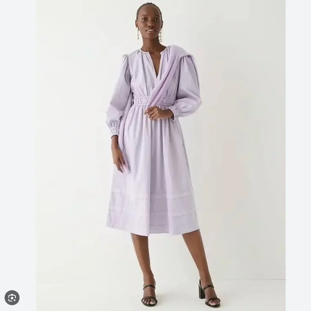 🌸 J. Crew Long-sleeve smocked-waist midi dress in lightweight chino - Picture 1 of 2